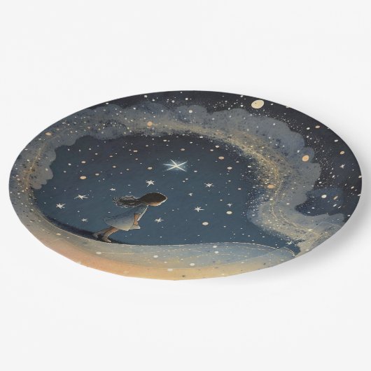 誕生日天星の水彩少女モダン ペーパープレート (アングル)