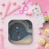 誕生日天星の水彩少女モダン ペーパープレート (パーティー)