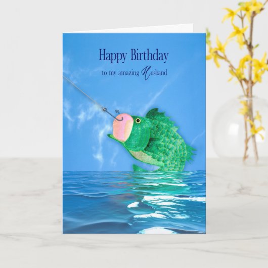 誕生日夫が一生大魚を捕まえる カード (黄色い花)