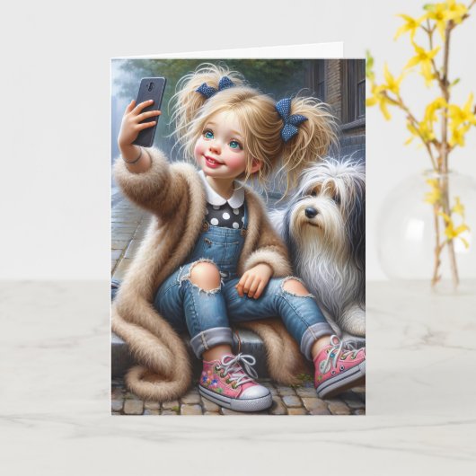 誕生日女子が自撮る カード (黄色い花)