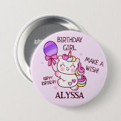 誕生日女！ユニコーンハッピーバースデー 缶バッジ (正面&裏面)