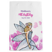 誕生日妖精プリンセスピンクハートファッションスケッチ ミディアムペーパーバッグ (正面)