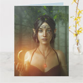 誕生日妖精小妖精や小人ガールカード カード (黄色い花)