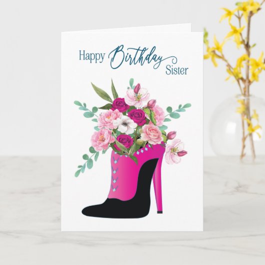 誕生日姉妹美しい花ハイヒールシュー カード (黄色い花)