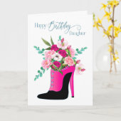 誕生日娘美しい花ハイヒールシュー カード (黄色い花)