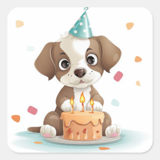 誕生日子犬 スクエアシール