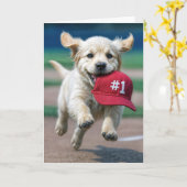 誕生日子犬#1赤野球帽 カード (黄色い花)