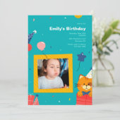誕生日子猫フレーム写真 招待状 (スタンド正面)