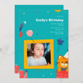 誕生日子猫フレーム写真 招待状 (正面/裏面)
