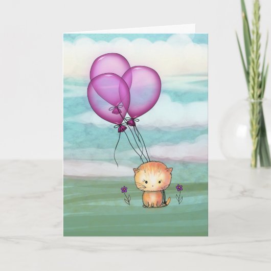 誕生日子猫(紫風船付) カード (正面)