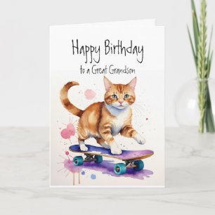 誕生日孫おもしろいかわいい猫オンスケートボード カード