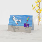 誕生日孫パイロット飛んでいる飛行機オーバービーチ カード (黄色い花)