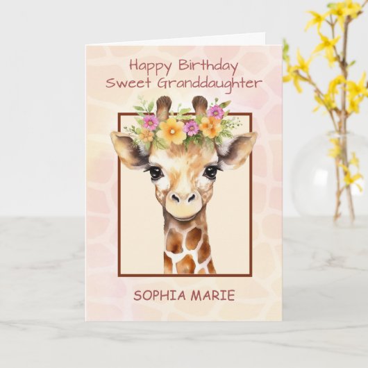誕生日孫娘パーソナライズサファリジャングル カード (黄色い花)