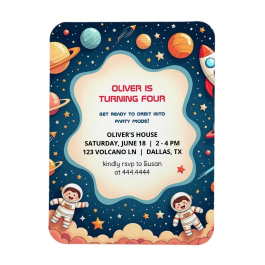 誕生日宇宙ボーイ宇宙飛行士フレキシブルフォトカード マグネット (縦)