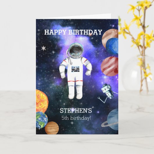 誕生日宇宙宇宙飛行士銀河系惑星 カード (黄色い花)