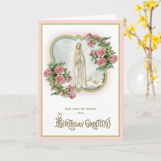 誕生日宗教的な私たちの女性ファティマヴァージンメアリー カード (黄色い花)