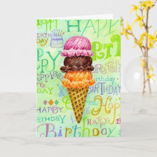 誕生日宗教的アイスクリームコーン恵み カード (黄色い花)