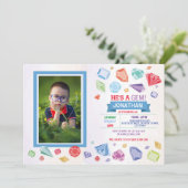 誕生日宝石パーティークリスタルボーイズレッドブルーフォト 招待状 (スタンド正面)