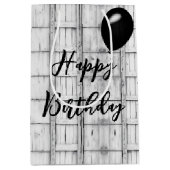 誕生日対称ホワイトウォッシュ木材パターン ミディアムペーパーバッグ (正面)