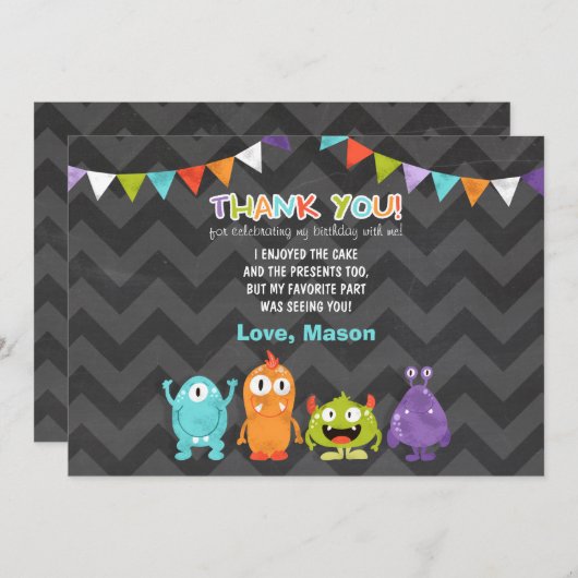 誕生日小さいモンスターのサンキューカード サンキューカード (正面/裏面)