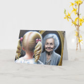 誕生日小さな女の子とオールドレディ カード (黄色い花)