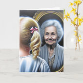 誕生日小さな女の子とオールドレディ カード (黄色い花)