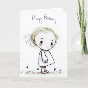 誕生日小さな女の子のワイルドフラワー付きスケッチ カード