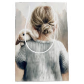 誕生日小さな女の子付ペットラビット ミディアムペーパーバッグ (正面)