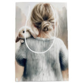 誕生日小さな女の子付ペットラビット ミディアムペーパーバッグ (正面)