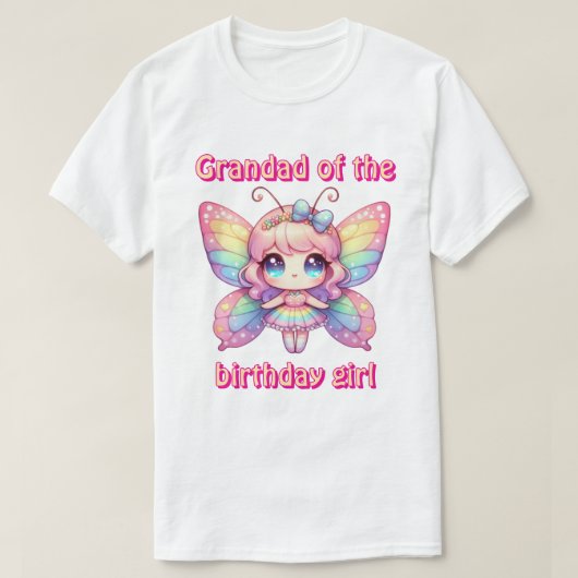 誕生日少女のおじいちゃんの虹の妖精の蝶 Tシャツ (デザイン正面)