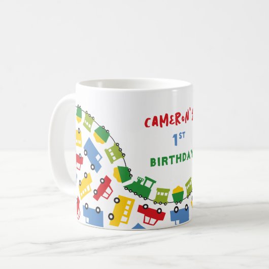 誕生日少年おもちゃカラフル車バスのトラックを列車 コーヒーマグカップ (正面左)