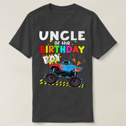 誕生日少年の叔父モンスタートラックを燃やす車 Tシャツ (デザイン正面)