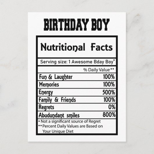 誕生日少年の栄養事実 ポストカード (正面)