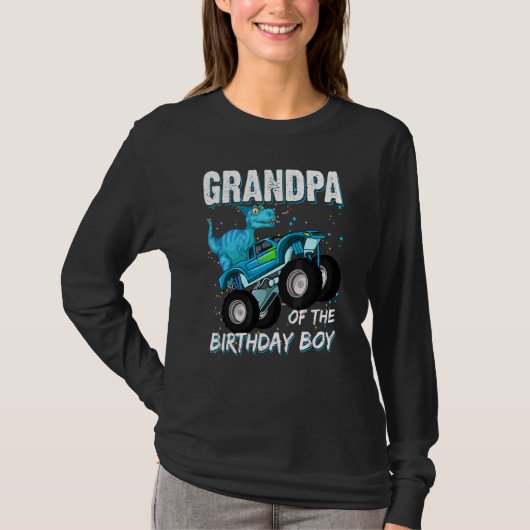 誕生日少年トレックス恐竜の怪物の祖父 Tシャツ (正面)