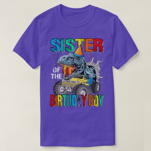 誕生日少年モンスタートラック恐竜の妹 Tシャツ (デザイン正面)