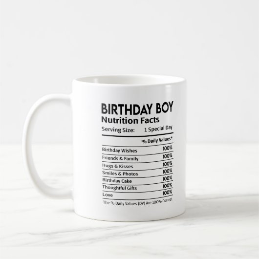 誕生日少年栄養ラベル コーヒーマグカップ (左)