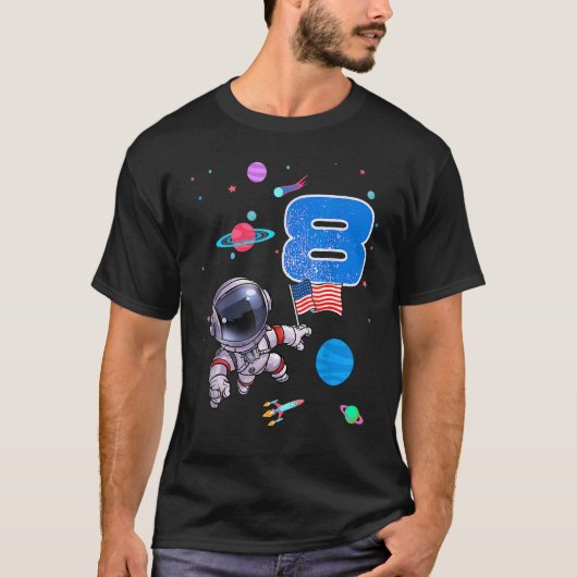 誕生日少年8歳8誕生日宇宙飛行士 Tシャツ (正面)
