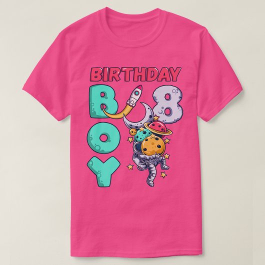 誕生日少年8歳、宇宙飛行士、宇宙ロケット、 Tシャツ (デザイン正面)