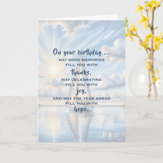 誕生日帆船と日の出 カード (黄色い花)