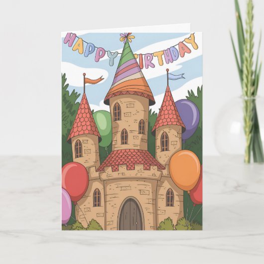 誕生日帽をかぶったお城 カード (正面)