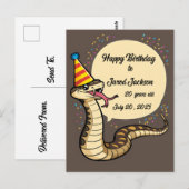誕生日帽をかぶったガラガラヘビの漫画 ポストカード (正面/裏面)