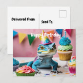 誕生日帽をかぶったワニトカゲ ポストカード (正面/裏面)