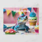 誕生日帽をかぶったワニトカゲ ポストカード (正面)