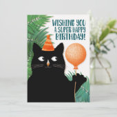 誕生日帽子とパーティー付き猫 カード (スタンド正面)