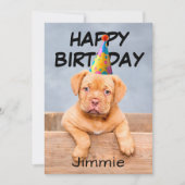 誕生日帽子をかぶった子犬のバースデーグリーティング カード (正面)