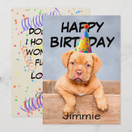 誕生日帽子をかぶった子犬のバースデーグリーティング カード