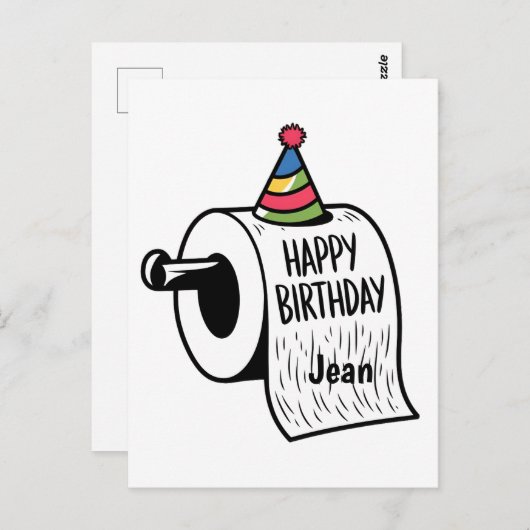 誕生日帽子付きのトイレットペーパー ポストカード (正面/裏面)