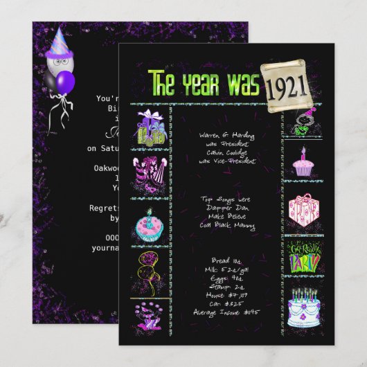 誕生日年1921招待状 招待状 (正面/裏面)