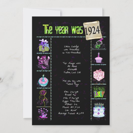 誕生日年1924招待状 招待状 (正面)