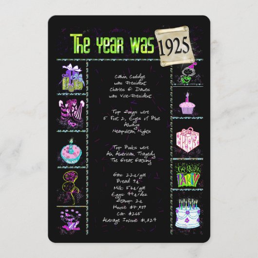 誕生日年1925招待状 招待状 (正面)